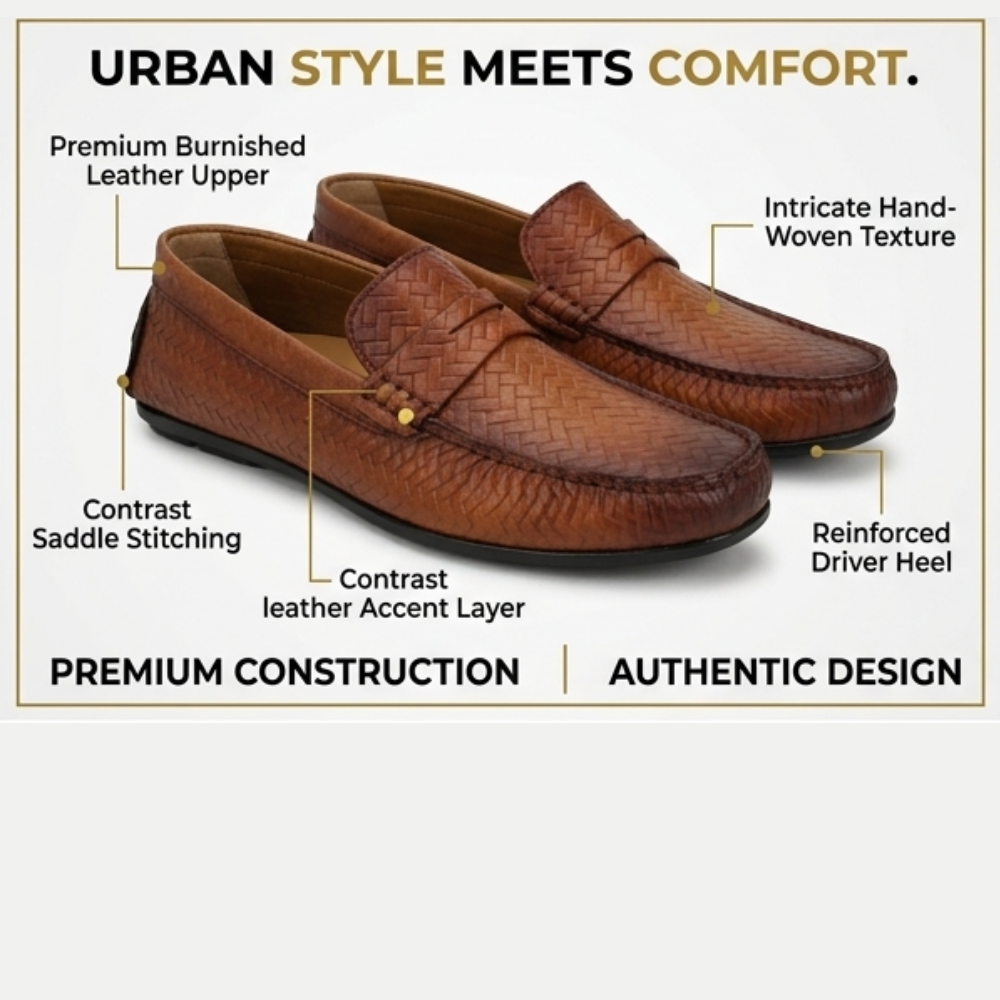 Dezire Woven Luxe Leather Driving Loafers for Men - Image 4