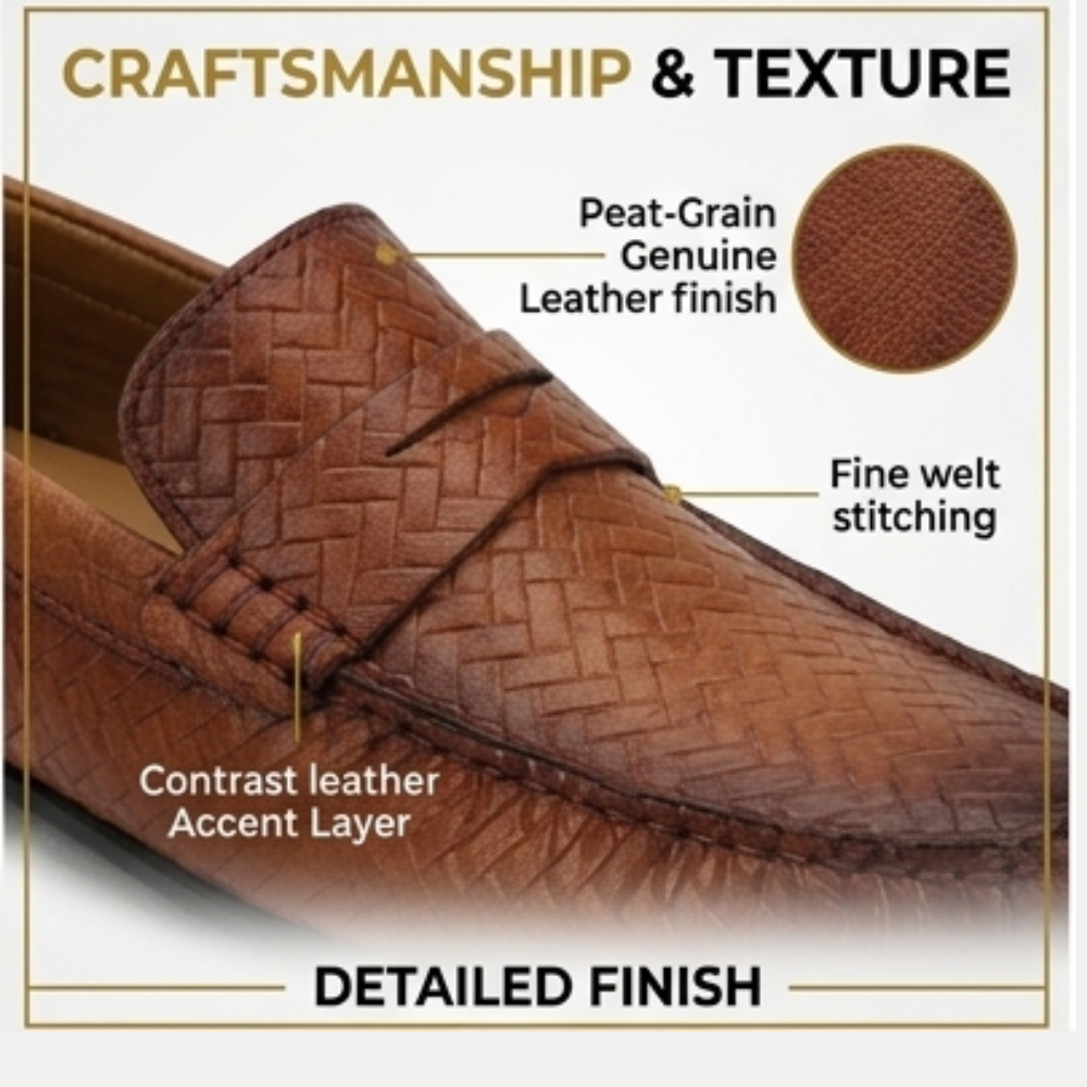 Dezire Woven Luxe Leather Driving Loafers for Men - Image 2