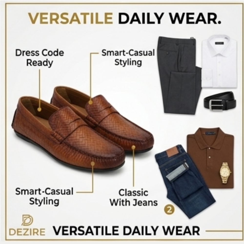 Dezire Woven Luxe Leather Driving Loafers for Men - Image 3