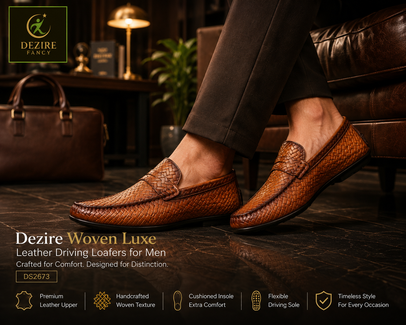 Dezire Woven Luxe Leather Driving Loafers for Men