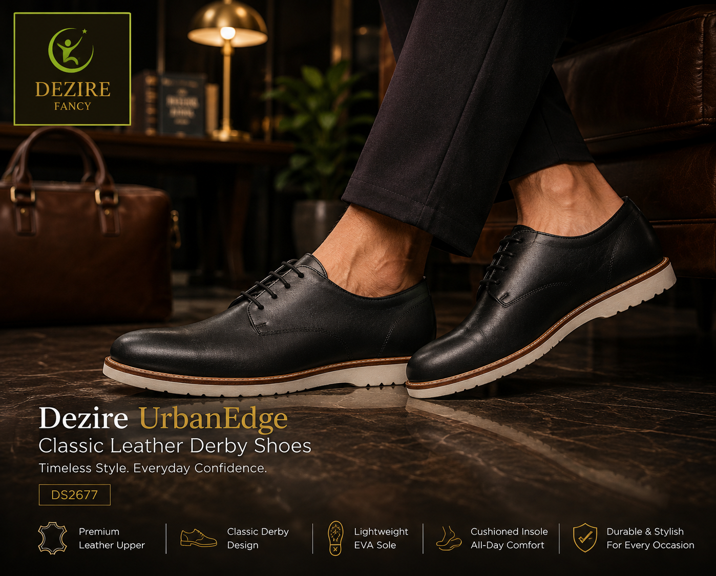 Dezire UrbanEdge Classic Leather Derby Shoes